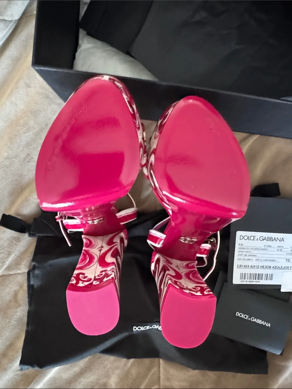 Authentic Dolce & Gabbana Pink Printed Ankle-Strap platform Heels 36.5